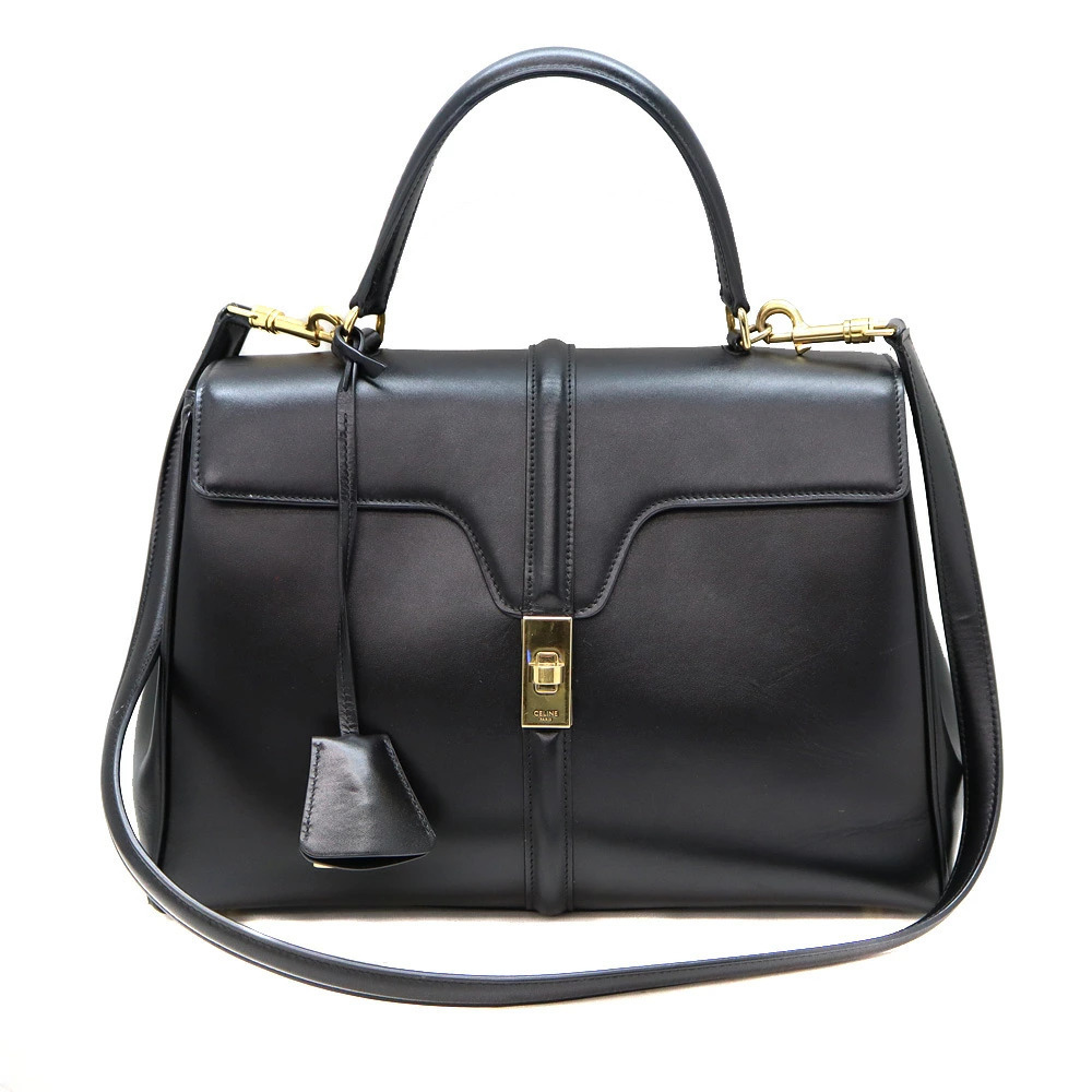 Celine Classique 16 bag black satinated calfskin leather